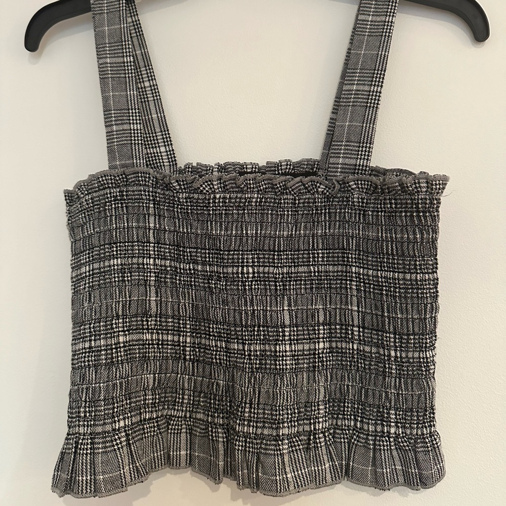 Kendall & Kylie Gray Plaid Tank Top